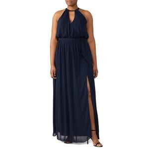 Watters Fleurette Dress Sleeveless Halter Neck Bridesmaid Gown Maxi Navy 16W